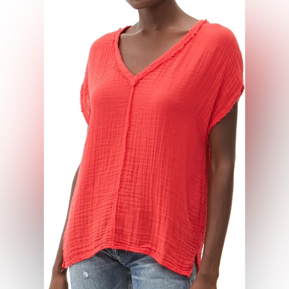 Michael Stars Red Gauze V-Neck Short Sleeve Tee